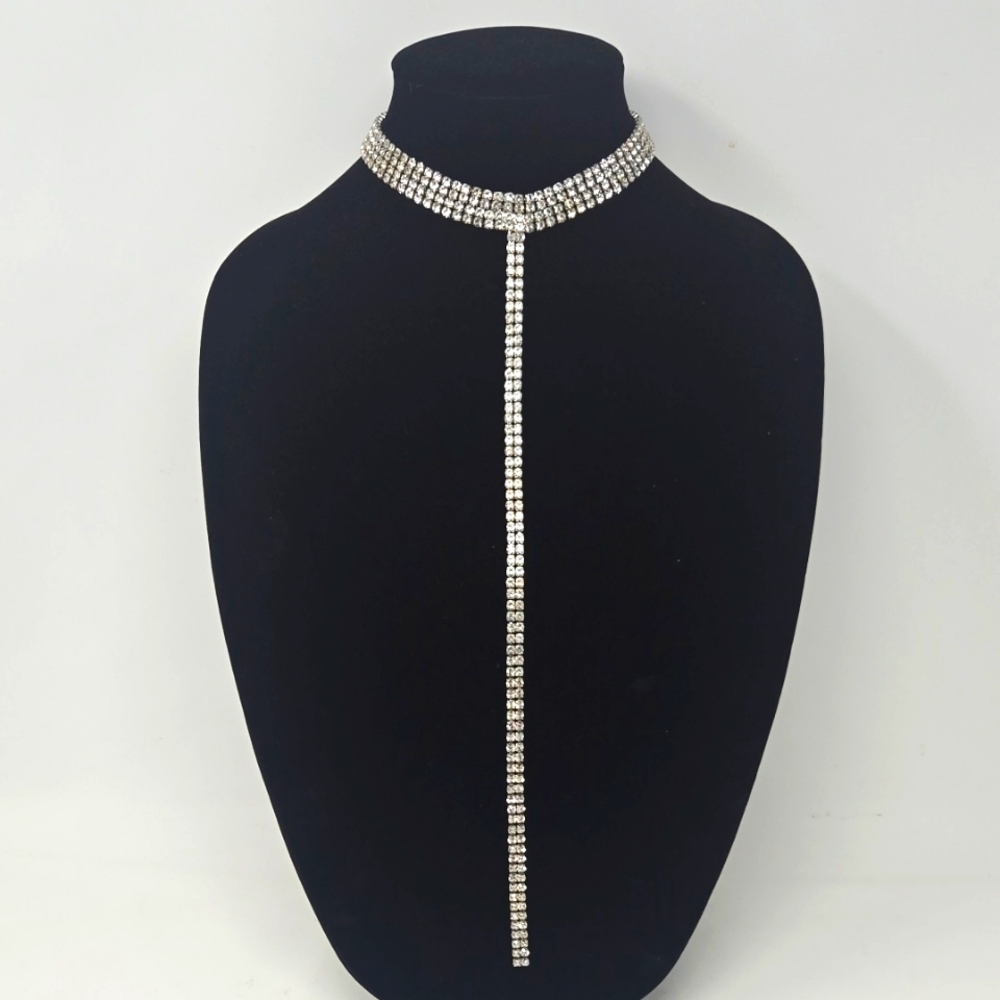 Elegant Silver Rhinestone Choker Necklace